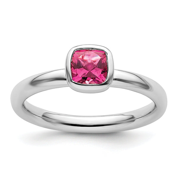 Cushion-Cut Pink Tourmaline Ring in Sterling Silver