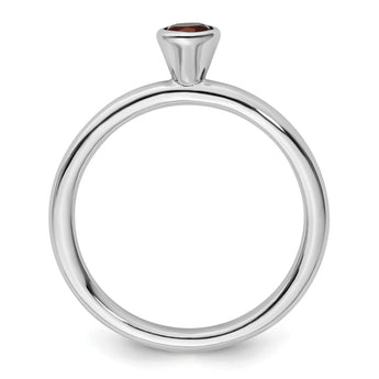 Sterling Silver Stackable Expressions High 4mm Round Garnet Ring - Birthstone Company