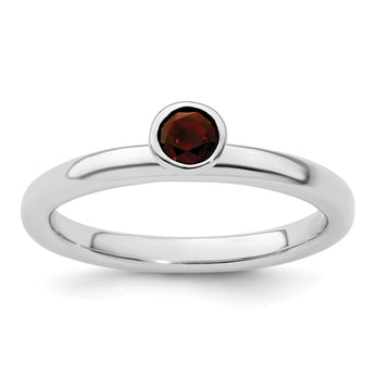 Sterling Silver Stackable Expressions High 4mm Round Garnet Ring - Birthstone Company