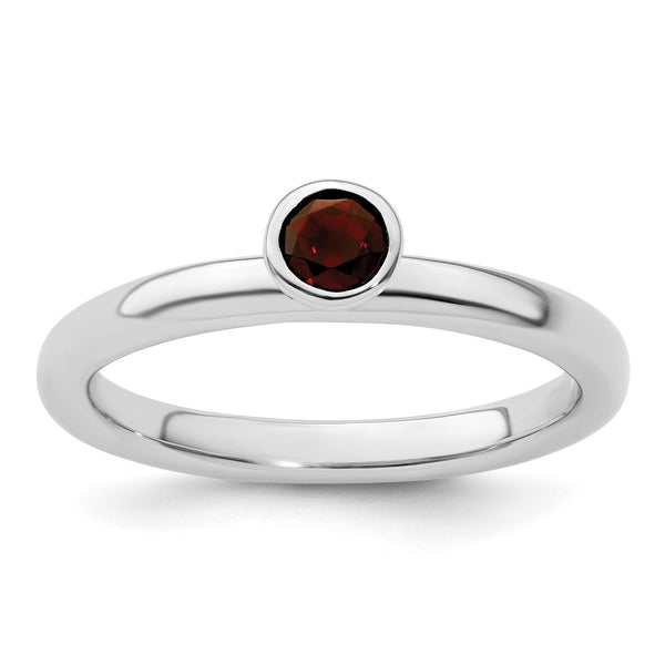 Sterling Silver Stackable Expressions High 4mm Round Garnet Ring - Birthstone Company
