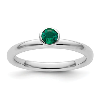 Sterling Silver Stackable Expressions High 4mm Round Cr. Emerald Ring - Birthstone Company