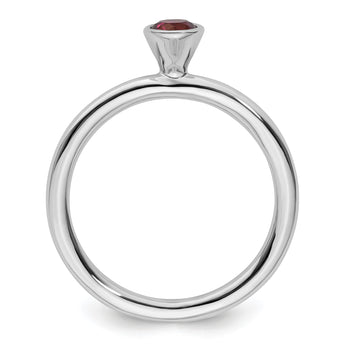 SS Stackable Expressions High 4mm Round Rhodolite Garnet Ring - Birthstone Company