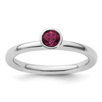 SS Stackable Expressions High 4mm Round Rhodolite Garnet Ring - Birthstone Company