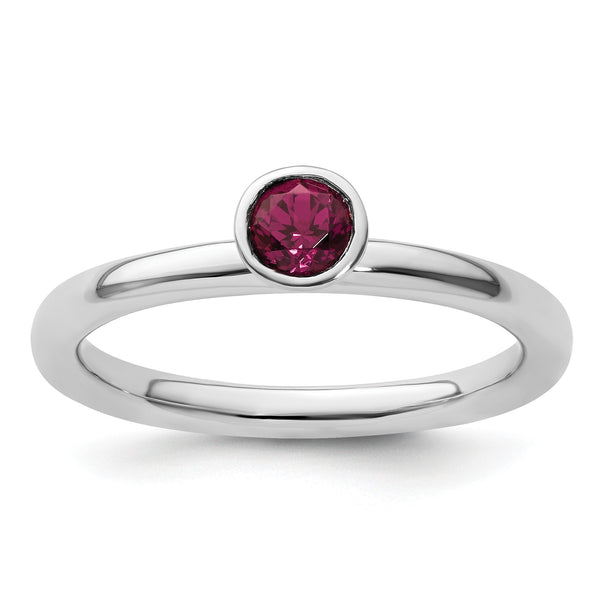 SS Stackable Expressions High 4mm Round Rhodolite Garnet Ring - Birthstone Company
