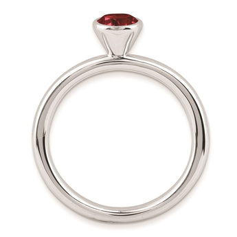 Sterling Silver Stackable Expressions High 5mm Round Rhod. Garnet Ring, Size 5 - Birthstone Company
