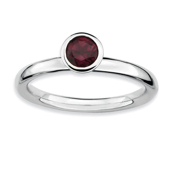 Sterling Silver Stackable Expressions High 5mm Round Rhod. Garnet Ring, Size 5 - Birthstone Company