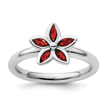 Sterling Silver Stackable Expressions Garnet Flower Ring - Birthstone Company