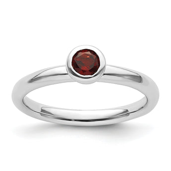 Sterling Silver Stackable Expressions Low 4mm Round Garnet Ring - Birthstone Company