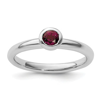 SS Stackable Expressions Low 4mm Round Rhodolite Garnet Ring - Birthstone Company