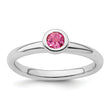 Sterling Silver Stackable Expressions Low 4mm Round Pink Tourmaline Ring