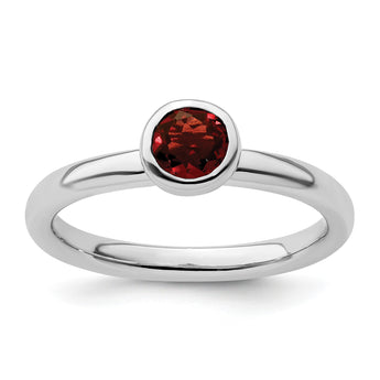 Sterling Silver Stackable Expressions Low 5mm Round Garnet Ring - Birthstone Company