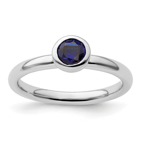 Sterling Silver Stackable Expressions Low 5mm Round Cr. Sapphire Ring - Birthstone Company
