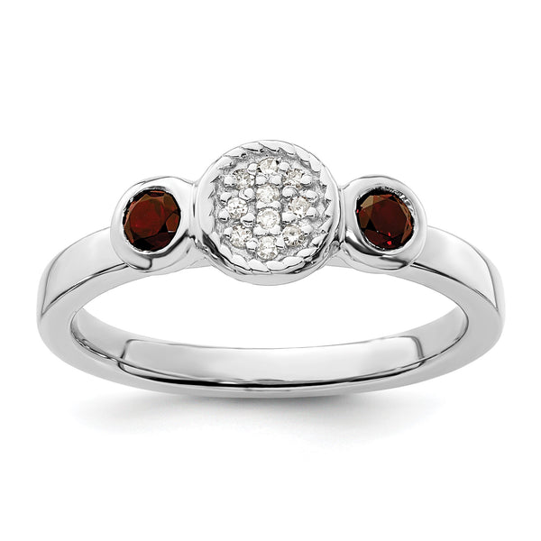 Sterling Silver Stackable Expressions Dbl Round Garnet & Dia. Ring - Birthstone Company