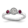 Sterling Silver Stackable Expressions Dbl Round Rhod. Garnet & Dia. Ring - Birthstone Company
