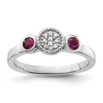 Sterling Silver Stackable Expressions Dbl Round Rhod. Garnet & Dia. Ring - Birthstone Company