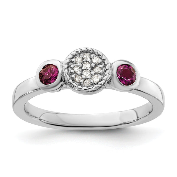 Sterling Silver Stackable Expressions Dbl Round Rhod. Garnet & Dia. Ring - Birthstone Company