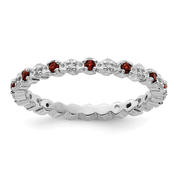 Sterling Silver Stackable Expressions Garnet & Diamond Ring - Birthstone Company