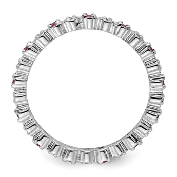 Sterling Silver Stackable Expressions Rhod. Garnet & Diamond Ring - Birthstone Company