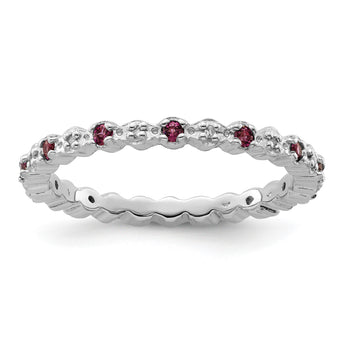 Sterling Silver Stackable Expressions Rhod. Garnet & Diamond Ring - Birthstone Company