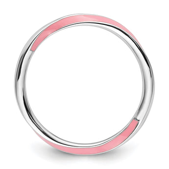 Sterling Silver Stackable Expressions Twisted Pink Enameled Ring - Birthstone Company