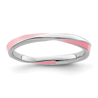 Sterling Silver Stackable Expressions Twisted Pink Enameled Ring - Birthstone Company