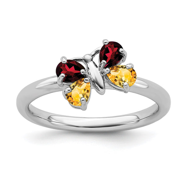 Sterling Silver Stackable Expressions Polished CI & GA Butterfly Ring - Birthstone Company