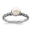 Sterling Silver Stack Expressions Polished Patterned White Freshwater Cultured Pearl Ring