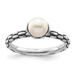 Sterling Silver Stack Expressions Polished Patterned White Freshwater Cultured Pearl Ring - Birthstone Company