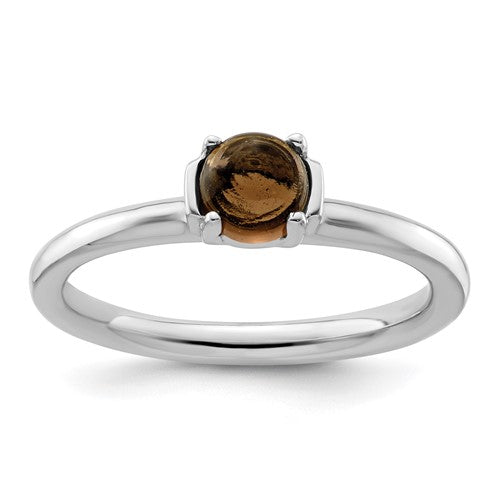 Stackable Smoky Quartz Ring in Sterling Silver, Size 10