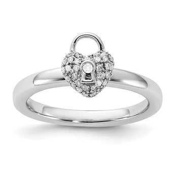 Diamond Heart Lock Stackable Ring in Sterling Silver - Birthstone Company