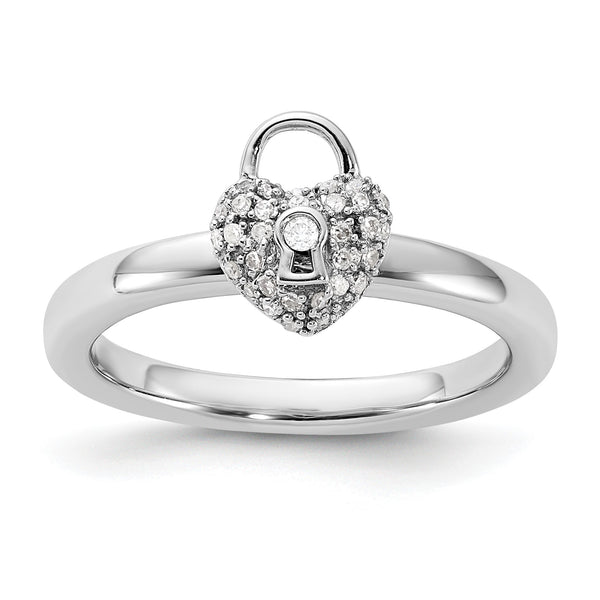 Diamond Heart Lock Stackable Ring in Sterling Silver - Birthstone Company