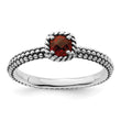 Sterling Silver Stackable Expressions Checker-cut Garnet Antiqued Ring - Birthstone Company