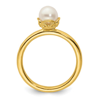 Sterling Silver Stack Exp. White FW Cultured Pearl Gold-plated Ring - Birthstone Company