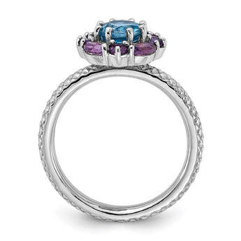 Sterling Silver Stackable Expressions Amethyst and Blue Topaz Ring - Birthstone Company