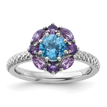 Sterling Silver Stackable Expressions Amethyst and Blue Topaz Ring - Birthstone Company