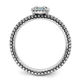 Sterling Silver Stackable Expressions Checker-cut Blue Topaz Antiqued Ring - Birthstone Company
