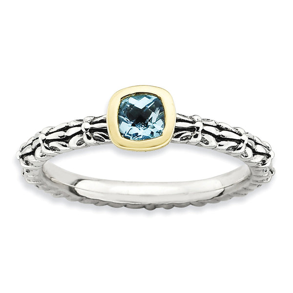 Sterling Silver & 14k Stackable Expressions Checker-cut Blue Topaz Ring