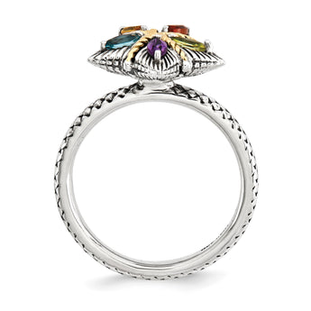 Sterling Silver & 14k Stackable Expressions Gemstone Antiqued Ring - Birthstone Company