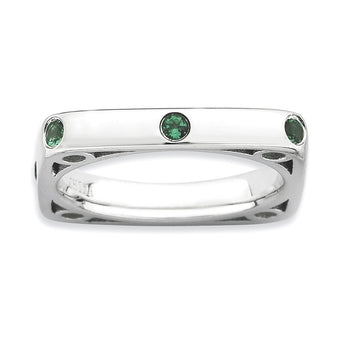 Sterling Silver Stackable Expressions Polished Created Emerald Square Ring - Birthstone Company