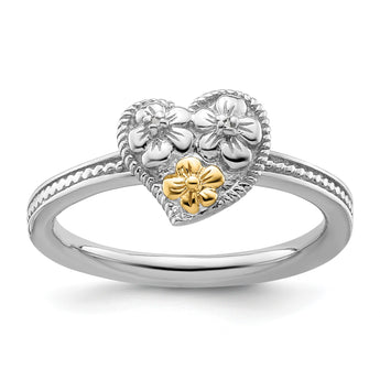 Sterling Silver & 14k Stackable Expressions Diamond Heart Ring - Birthstone Company
