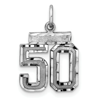 Sterling Silver Rhodium-plated Diamond-cut #50 Charm