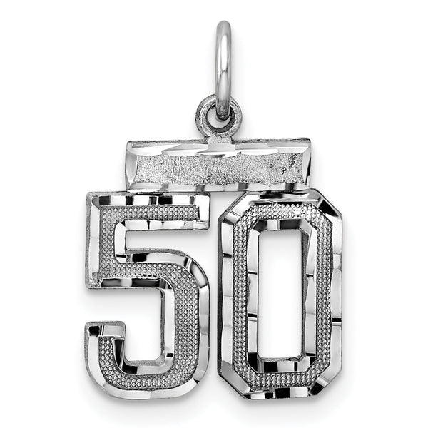 Sterling Silver Rhodium-plated Diamond-cut #50 Charm