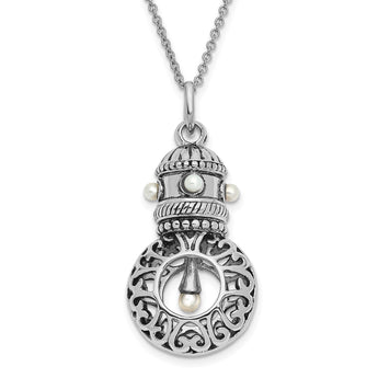 Sentimental Expressions Sterling Silver Rhodium-plated Antiqued FW Cultured Pearls of Wisdom 18in Necklace - Birthstone Company