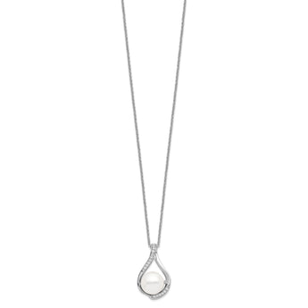 Sentimental Expressions Sterling Silver Rhodium-plated FW Cultured Pearl CZ Forever (Embrace) 18in Necklace - Birthstone Company