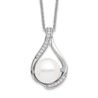 Sentimental Expressions Sterling Silver Rhodium-plated FW Cultured Pearl CZ Forever (Embrace) 18in Necklace - Birthstone Company
