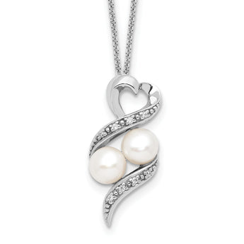 Sentimental Expressions Sterling Silver Rhodium-plated FWC Pearl CZ 2 P's in a Pod Motherhood Friendship 18in Necklace - Birthstone Company
