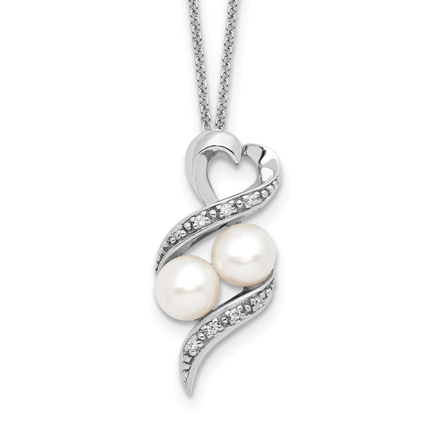 Sentimental Expressions Sterling Silver Rhodium-plated FWC Pearl CZ 2 P's in a Pod Motherhood Friendship 18in Necklace - Birthstone Company
