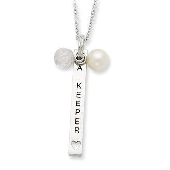 Sterling Silver Pearl CZ Necklace Gift-Ready Elegant Design