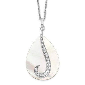 Sentimental Expressions Sterling Silver Rhodium-plated Mother of Pearl CZ Tear From Heaven 18in Necklace - Birthstone Company