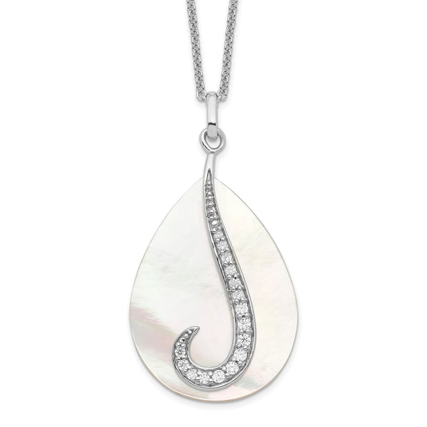 Sentimental Expressions Sterling Silver Rhodium-plated Mother of Pearl CZ Tear From Heaven 18in Necklace - Birthstone Company